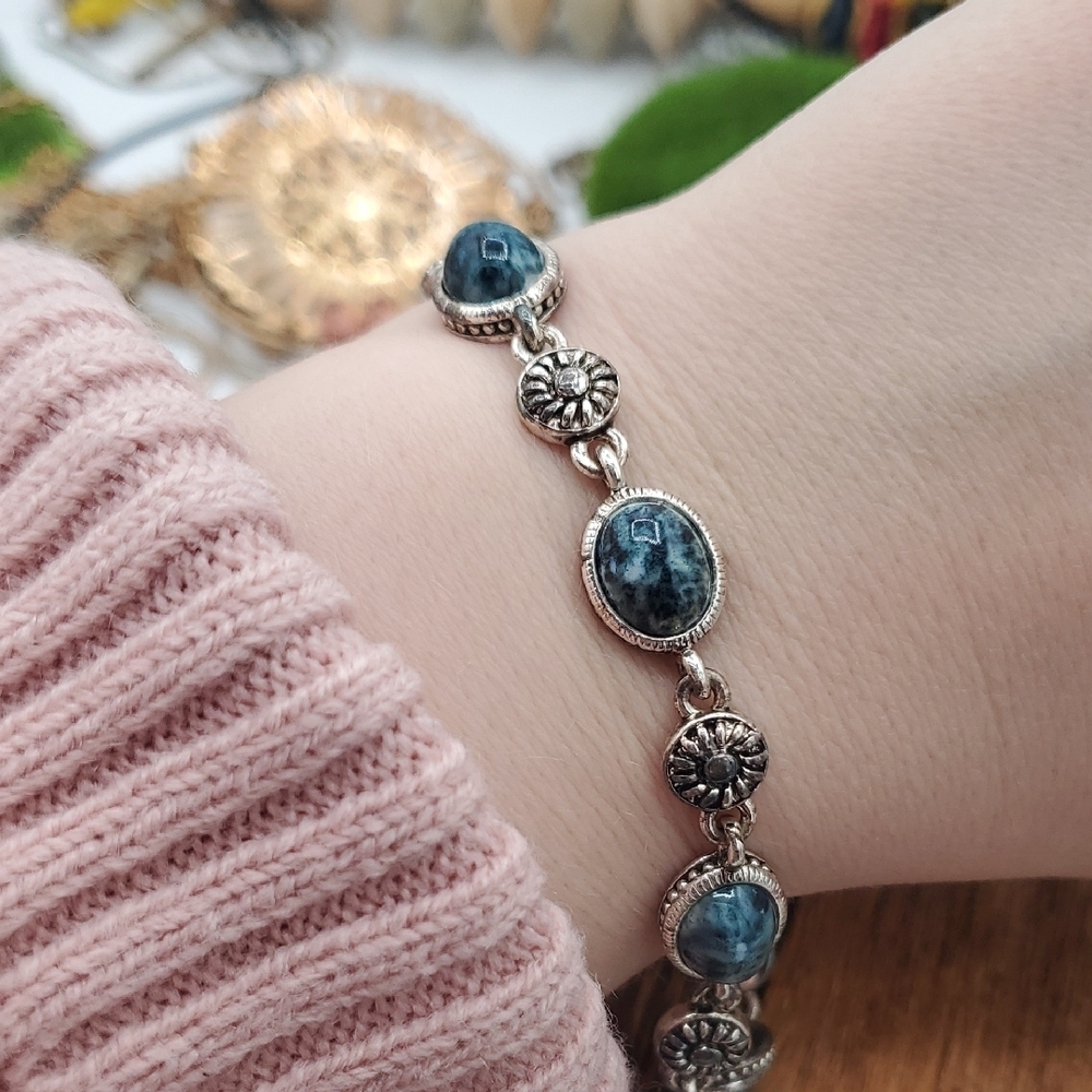 Elegant Sodalite Silvertone‎ and Blue Stone Bracelet